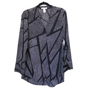 White House Black Market Blouse Womens 6 Geometric Print Long Sleeve Top‎